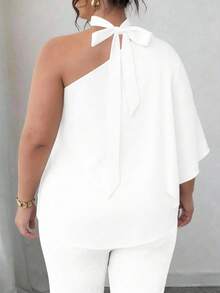 SHEIN CURVE+ Kemeja Kasual Serbaguna untuk Wanita Ukuran Besar dengan Warna Polos, Cocok untuk Pemakaian Sehari-hari - Putih - View 2