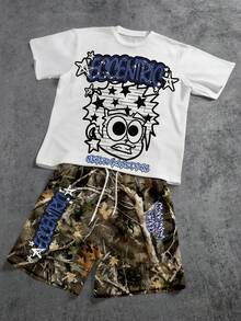 Manfinity ZONE917 Conjunto de camiseta de punto holgado y pantalones de chándal (alta calidad) - Azul - Ver 1