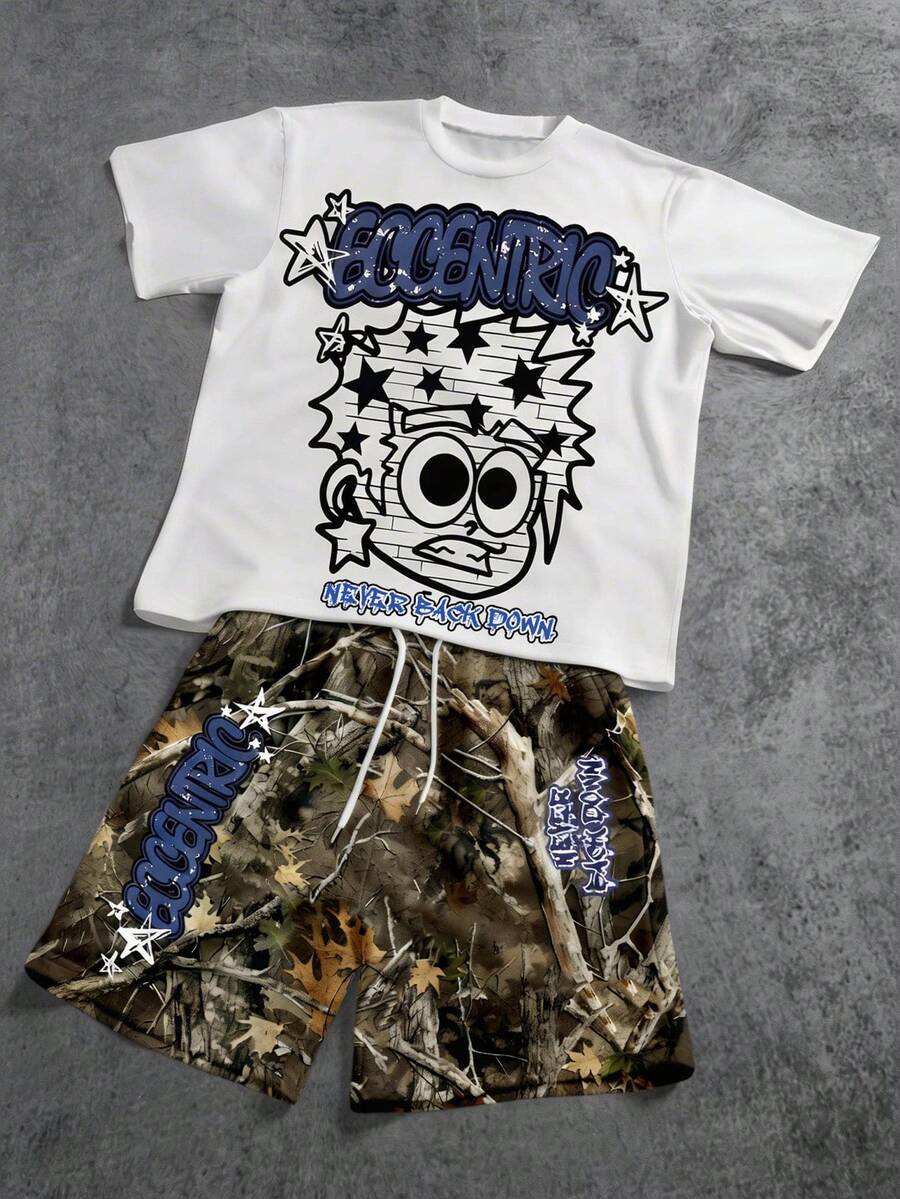 Manfinity ZONE917 Conjunto de camiseta de punto holgado y pantalones de chándal (alta calidad) - Azul - Ver 1