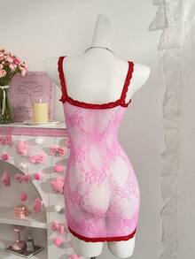 PetitDoll Đầm ren xuyên thấu gợi cảm dành cho nữ, đầm lưới ren màu hồng dễ thương. - Hồng - Xem 7