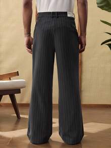 SWAVVY Men's Striped Print Slant Pocket Casual Loose Pants - Black - View 6