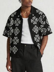 ROMWE MEN Casual Men's Patterned Colorblock Knit Sweater - Black - View 6