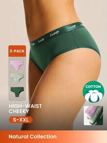 LUVLETTE 3-Pack Soft Cotton Mid-Waist Cheeky Women Underwear Panties Set - Multicolor - View 1