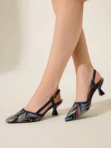 CUCCOO CHICEST Women's Geometric Pattern Pointed Toe Elegant High Heel Shoes With Buckle Design Elegant Shoes Wedding Shoes Summer Shoes Bride Shoes - Royal Blue - View 8