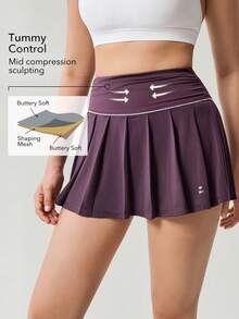 OutZeal Women Sports Skirts Tennis Workout Wear Mini Pleated Skirt Buttery Soft Tummy Control Built-In Shorts Active Bottoms - Purple - View 2