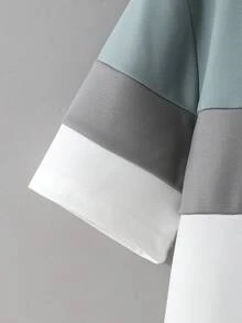 SHEIN 男童字母印花撞色圆领短袖T恤搭配格子短裤，休闲日常穿搭 - 綠色 - 查看 6