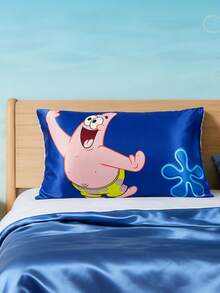 SpongeBob SquarePants | SHEIN 2pc Cartoon  Satin Pillowcase, Made Of Soft Satin Material, Gentle On Hair, Breathable And Cool, Available In Multiple Sizes, Machine Washable - Royal Blue - View 2
