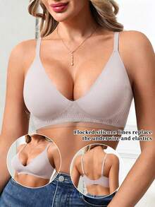 Seamless Jelly Underwear Women Solid Color Backless Spaghetti Strap Bra - Mauve Purple - View 4