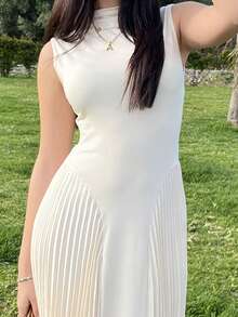 Hitanina Women Elegant Pleated Tight-Fitting A-Line Dress,Summer Dresses For Women,Tea Party Dress - Apricot - View 6
