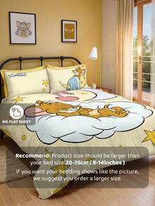 TOM & JERRY X SHEIN Bộ 3 món ga trải giường in hình ngôi sao vàng (1 ga trải giường + 2 vỏ gối không kèm ruột), họa tiết chuột, chất liệu microfiber, mềm mại và ấm áp, nhiều kích cỡ, phù hợp cho giường đơn/giường đôi/giường cỡ Queen/giường cỡ King, bộ đồ giường phong cách retro, trang trí dễ thương. - Màu vàng - Xem 5