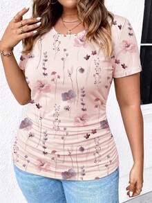 EMERY ROSE Random Geometric Pattern Plus Size Women's T-Shirt - Multicolor - View 3