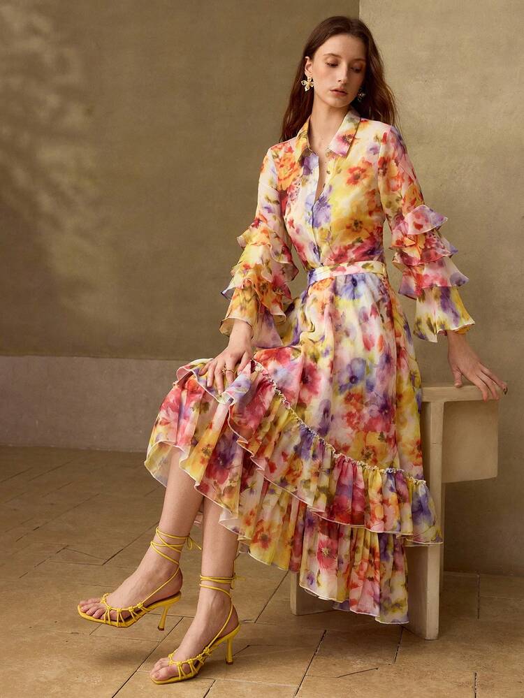 WOMEN'S ROMANTIC ELEGANT PRINTED PATCHWORK SKIRT, SPRING/SUMMER