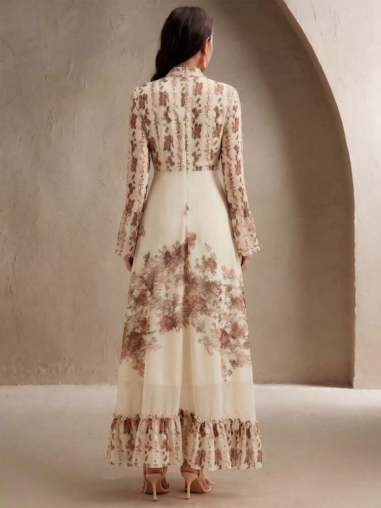Nuevo vestido de primavera con tirantes finos, manga larga acampanada, estampado floral digital elegante, adecuado para primavera, verano, elegante, gráfico, Día de San Valentín, floral, vacaciones, carnaval