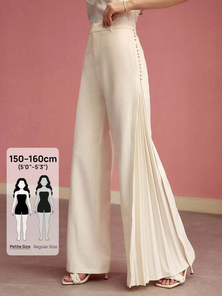 PLEATED WIDE LEG PANTS WITH BUTTON DECOR, ELEGANT FOR DAILY WEAR AND DATES, SPRING/SUMMER