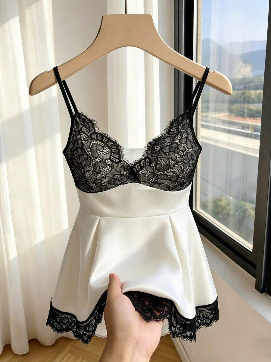 GlowEve Áo hai dây cổ chữ V màu đen phối ren dành cho nữ, chất liệu co giãn, thích hợp cho các buổi tiệc, hẹn hò, ăn tối, mùa cưới, du lịch biển, lễ hội và mặc hàng ngày. - trắng - Xem 1