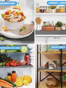 1 Roll Of Grey Dot Kitchen Countertop Mats, Non-Sticky Drawer Mats, Anti-Slip Refrigerator Mats, EVA Waterproof Refrigerator Countertop Mats, Simple Table Mats - Gray Dots - View 2