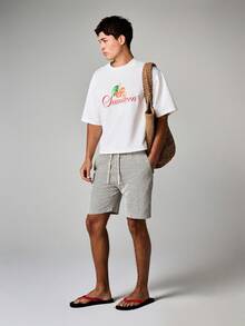 Cherry Print Summer Script Short Sleeve Crew Neck Regular Fit Tee Casual Graphic Design Fruit Motif Everyday Wear - White - View 3