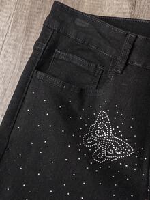 Manfinity Joysei Quần jean ống loe nam kiểu dáng thường ngày họa tiết bướm đính đá - màu đen - Xem 3