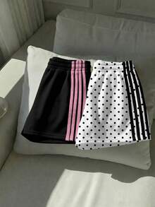 Comfortcana Bộ 2 quần short nữ kiểu dáng retro chấm bi phối màu trơn, thích hợp cho đi chơi, ở nhà, chơi thể thao và tập yoga. - Nhiều màu - Xem 9
