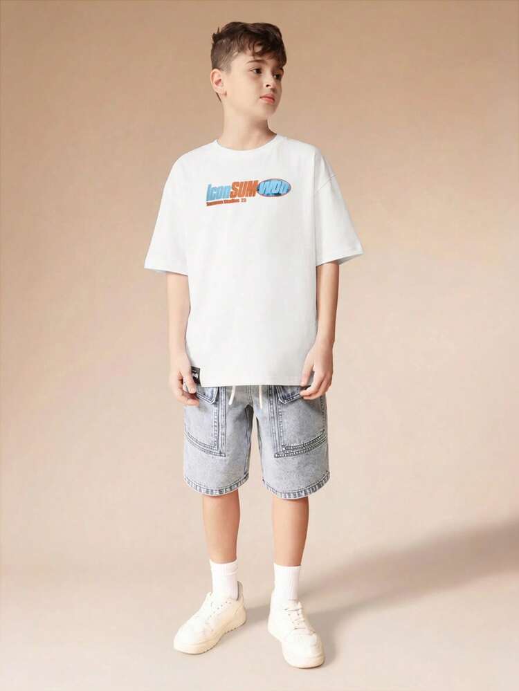 Boys Icon Graphic Tee Short Sleeve Crew Neck T-Shirt With Blue Print Design