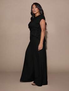 SHEIN BAE Plus Size Women Solid Color Top And Wide Leg Pants Casual Everyday Set - Black - View 7