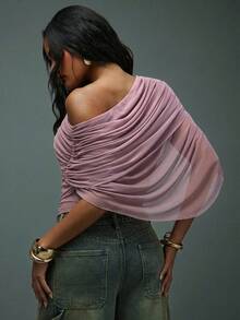 Hauture Blusa asimétrica de un hombro con drapeado y pliegues, estilo boho sexy y casual para otoño - Rosa - Ver 2