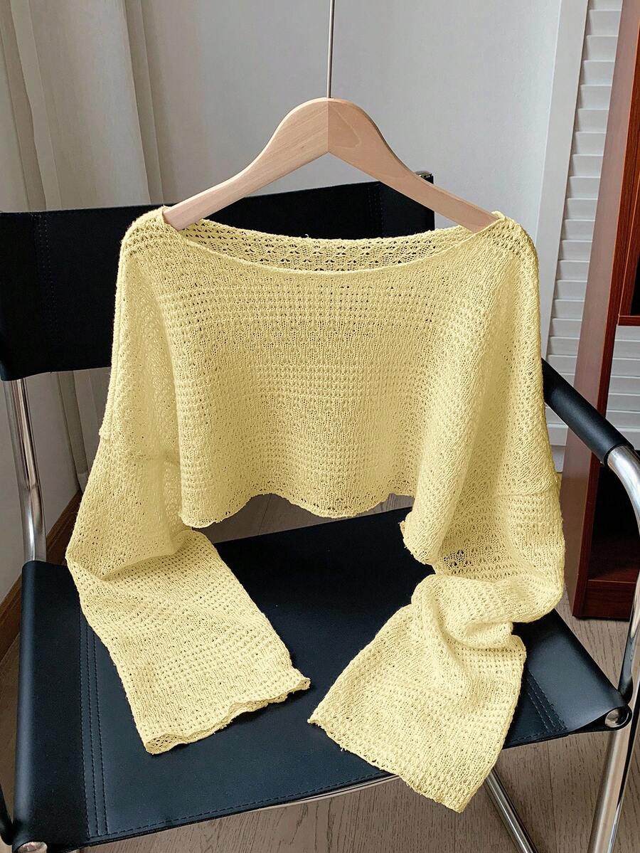 SHEIN Comfortcana Plus Size Women Pale Yellow Sheer Cropped Top - Pale Yellow - View 1
