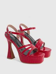 CUCCOO LuxiPop Women's Platform Water Table Red High-Heeled Sandals, Party-Style High-Heeled Sandals, Sexy Nightclub High-Heeled Sandals, Square Toe And Ankle Water Table Sandals, Suitable For Christmas Parties, Valentine's Day Gifts, The Perfect Choice For Fashionistas - Red - View 2