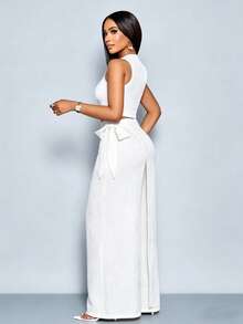 SOLERSUN Women's Linen-Like Belted High Waist Linen-Blend Tie Side Belted Wide Leg Pants - White - View 2
