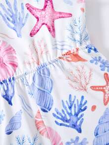 Travachic KIDS Bộ áo liền quần hai dây co giãn bằng vải dệt kim cho bé gái, họa tiết hoạt hình dễ thương, thích hợp cho mùa hè. - Nhiều màu - Xem 5