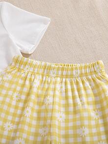 Souflis Souflis Young Girl' Spring/Summer Casual Knit 2-Piece Set, 3D Floral Decor Short Sleeve Top Paired With Daisy Plaid Pants, Suitable For Outings And Gatherings - Multicolor - View 8