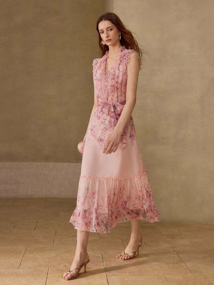 WOMEN'S ELEGANT FLORAL CHIFFON DRESS