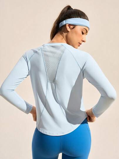Exploreva Loose Mesh Back Long Sleeve Sports T-Shirt, Training, Running, Yoga, Fitness Wear For Women