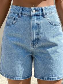 Shorts vaqueros rectos rectos para mujer verano - Versión clásica minimalista, corte impecable, Pantalones cortos casuales y versátiles, Jeans - Azul - Ver 5