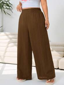 Solflare Chocolate Brown Sommar Curve Smart Casual Plus Size Pants,Loose Textured Woven Loungewear,Waistband Adjustable Inclusive Fit Pants For Multi-Occasion - Chocolate Brown - View 4