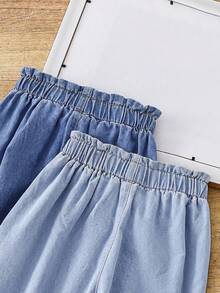 2 chiếc quần jean denim dáng rộng, cạp chun, kiểu dáng tối giản, đa năng cho bé gái, thích hợp mặc hàng ngày và đi làm. - Màu xanh lam - Xem 5