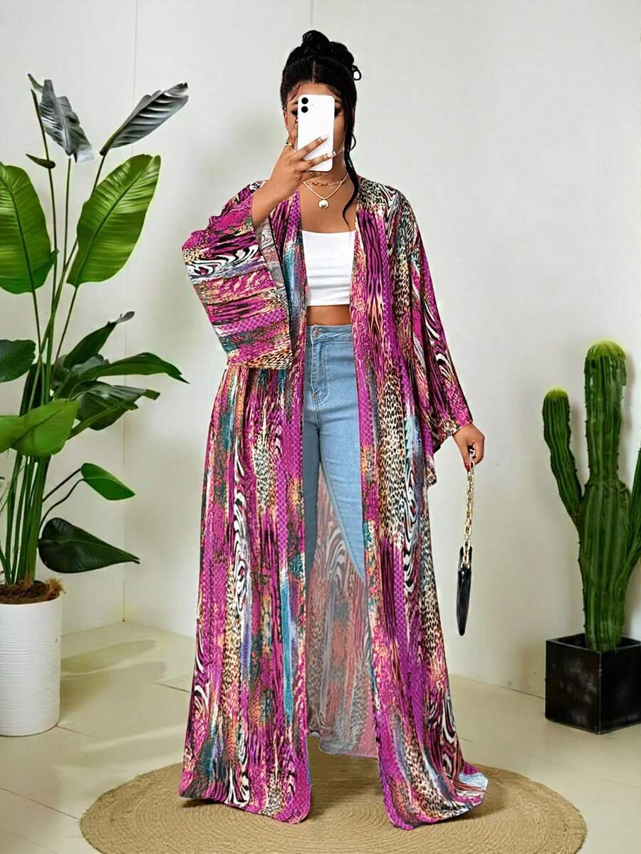 Maweii 2025 New Plus Size Women's Leopard Print Long Lightweight Elegant Jacket, Spring/Summer Outerwear Fall - Multicolor - View 1