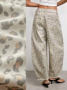 Maija Women's Light-Colored Leopard Print Jeans, Low-Rise Curved Trousers, Casual Summer Outfit. - Multicolor - View 3