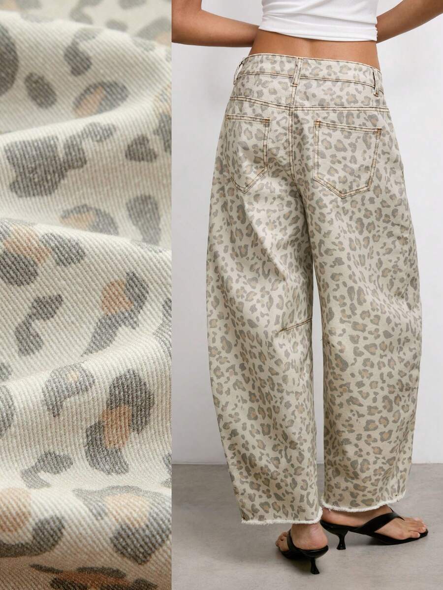 Maija Women's Low-Rise Light-Colored Leopard Print Jeans, Casual Summer - Multicolor - View 1