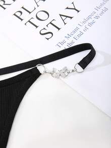 Women's Chain Linked Butterfly Crystal Decoration G-String Panty, Rave - Black - View 7
