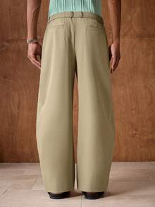 AKNOTIC Men's Casual Loose Elastic Waist Barrel Leg Khaki Pants, Suitable For Summer, Vacation, Daily Matching, Party, Couple Outfit, Men's Gift - Mist Green - View 6