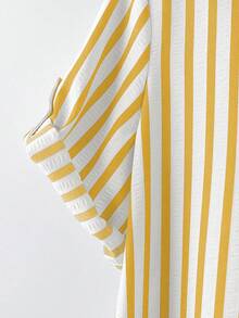 SHEIN Tall CURVE 大码女式法式休闲夏季短袖V领连衣裙 - 黃色 - 查看 5