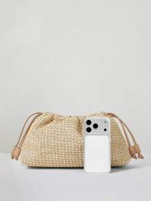 MUSERA Ladies, Women Clutches, Straw Bag, Straw Woven Bag,  Fashionable, Elegant, Simple, Personalized, Versatile, Classic, For Commute, Office, Date, Daily, Shopping, Afternoon Tea - Khaki - View 5