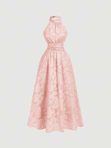 SHEIN MOD Đầm midi nữ kiểu dáng thanh lịch, chất liệu jacquard, xếp ly eo, thích hợp cho tiệc tùng và các dịp đặc biệt. - Màu Hồng baby - Xem 8