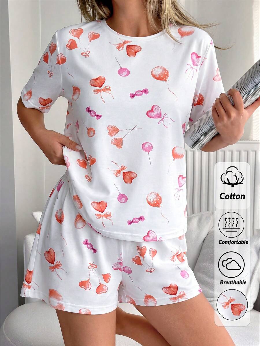 EURMUSE Cottnline söt godismönstrad avslappnad pyjamaset - Multifärgad - Visa 1