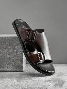 SHUZIA Sandalias de hombre casuales y cómodas con una sola tira y hebillas ajustables - Marrón Chocolate - Ver 2
