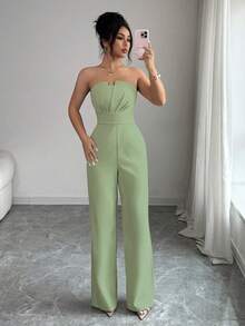 Rafferiza Women's Fashionable Solid Color Ruched Bandeau Jumpsuit - Green - View 6