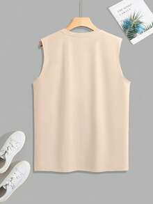 Manfinity RSRT Men's Summer Beach Vacation Tropical Palm Tree & Letter Print Loose Tank Top - Khaki - View 3