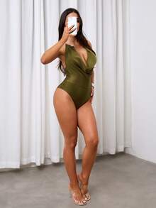 Zyxie Elegant Sexy Open Plunge Neckline Bodysuit For Women - Green - View 4