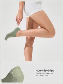 GLOWMODE 3 Pairs Invisible No-Show Socks Walk A Mile Soft Grip Daily Studio Workout Gym - Army Green - View 2